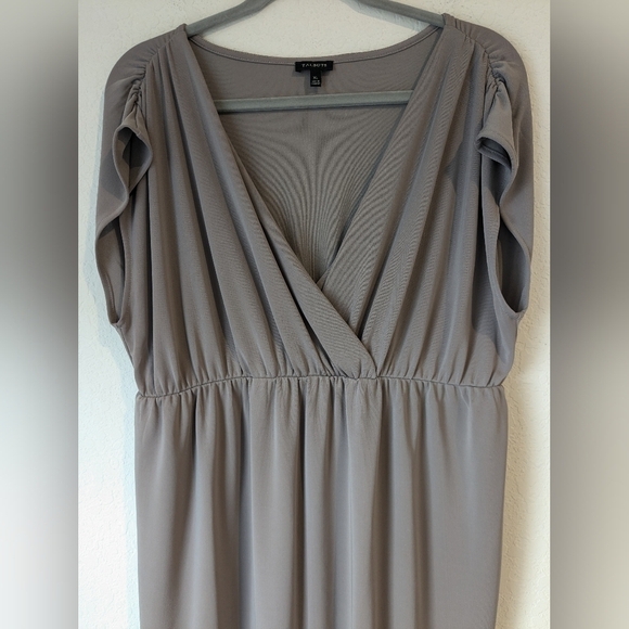 Talbot's Taupe Ruched Gathered V-Neck Cap Sleeve Midi Dress Minimalist Basic XL - Picture 4 of 8